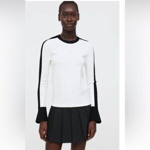 Louis Vuitton NEW Sweater Top Flare Sleeve Cuffs Uniform White Black Knit Crew S